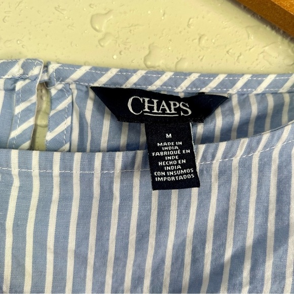 🦋 Chaps Blue White Pin Striped 3/4 Bell Sleeve Mini Dress Medium - Picture 3 of 7